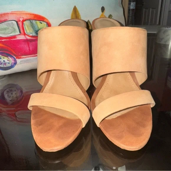 Schutz Tosca Geometric-Heel Slide Sandals In Honey Size 5.5 - Picture 4 of 12